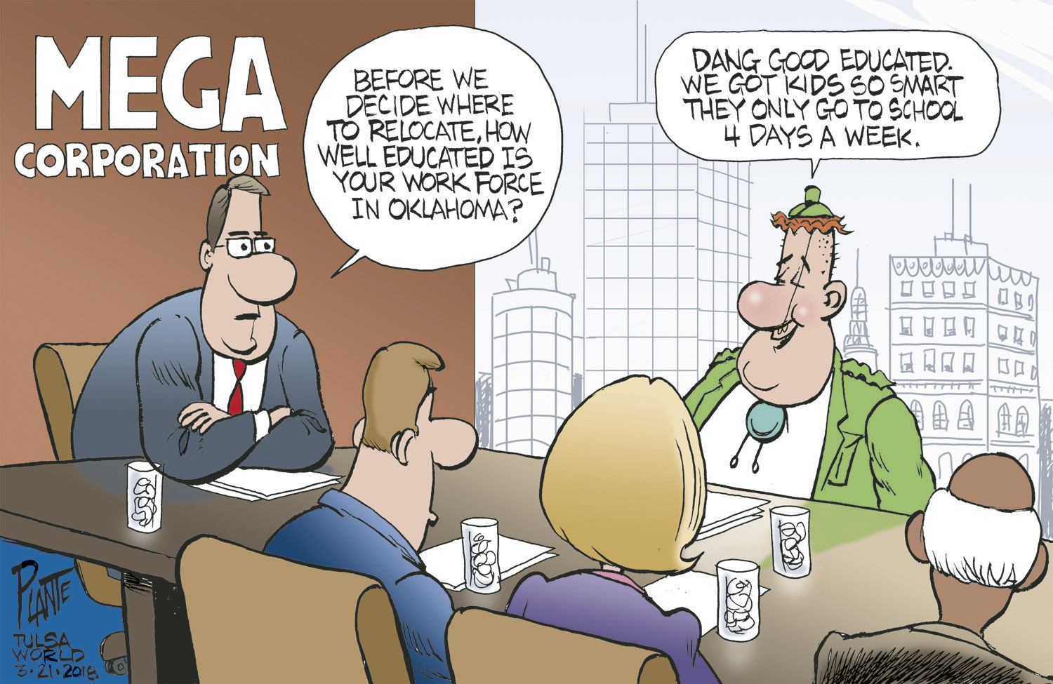 Bruce Plante Cartoon: Will Megacorp come to Oklahoma?